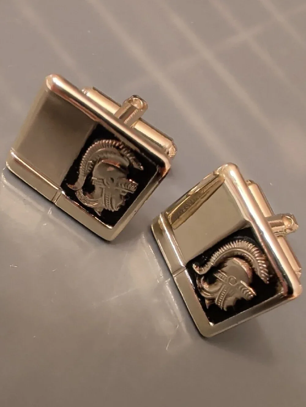 Men's Gold-Tone Cufflinks with Helmet Emblem